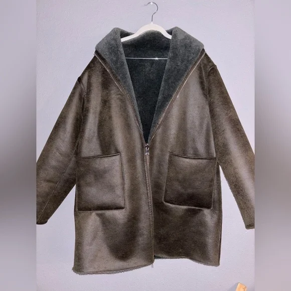 MANGO Reversible Faux Shearling Coat size S